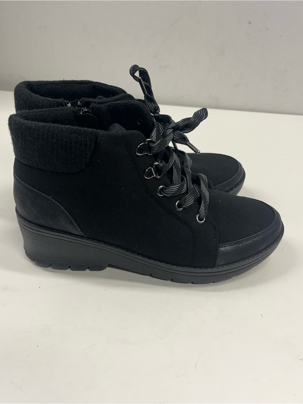New BZEES Womens Black Lace Up Brooklyn Round Toe Boots Size 7.5